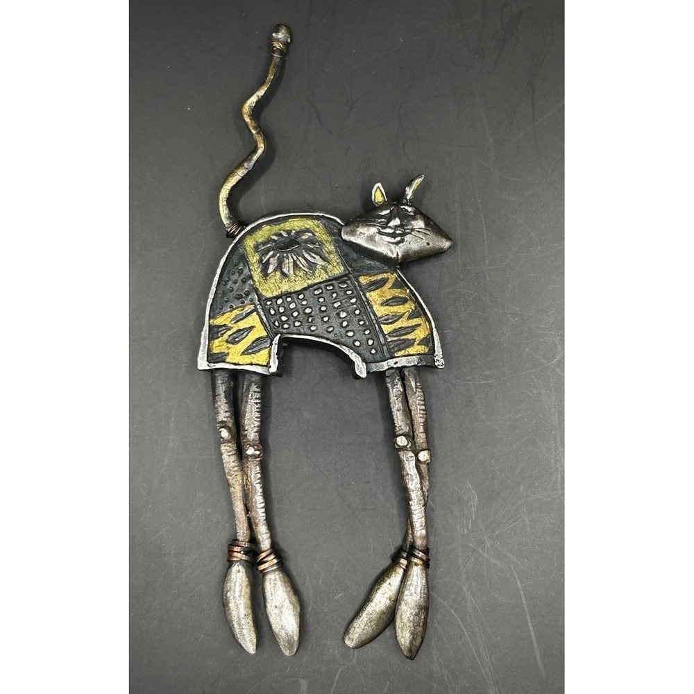 RARE Large Signed Artisan Cat Brooch 105/250 Mixed Metal Studio Jewelry Pin